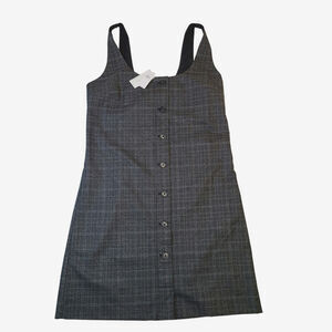 NWT Banana Republic Black Gray Plaid Mini  Button Down Dress Size 26
